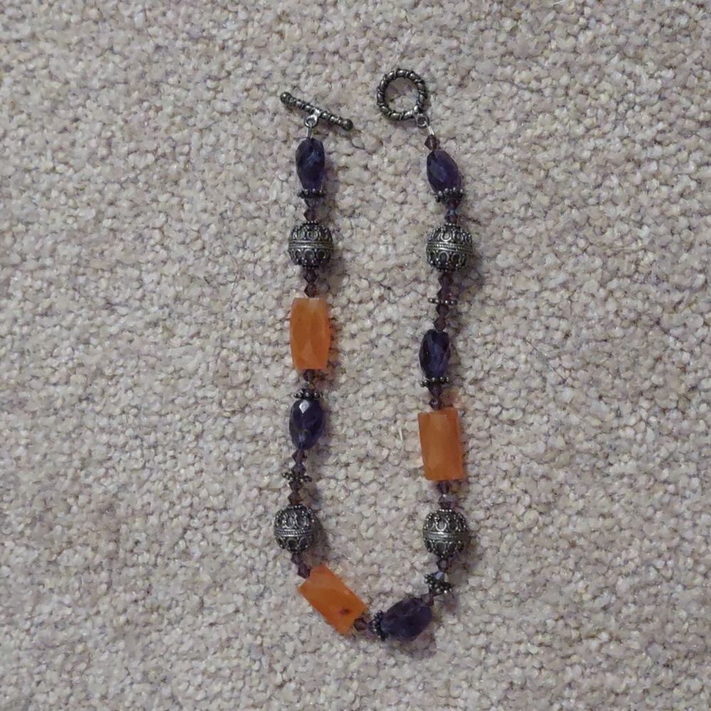 Anklet Large Orange purple and silver metal Toggle anklet bracelet
